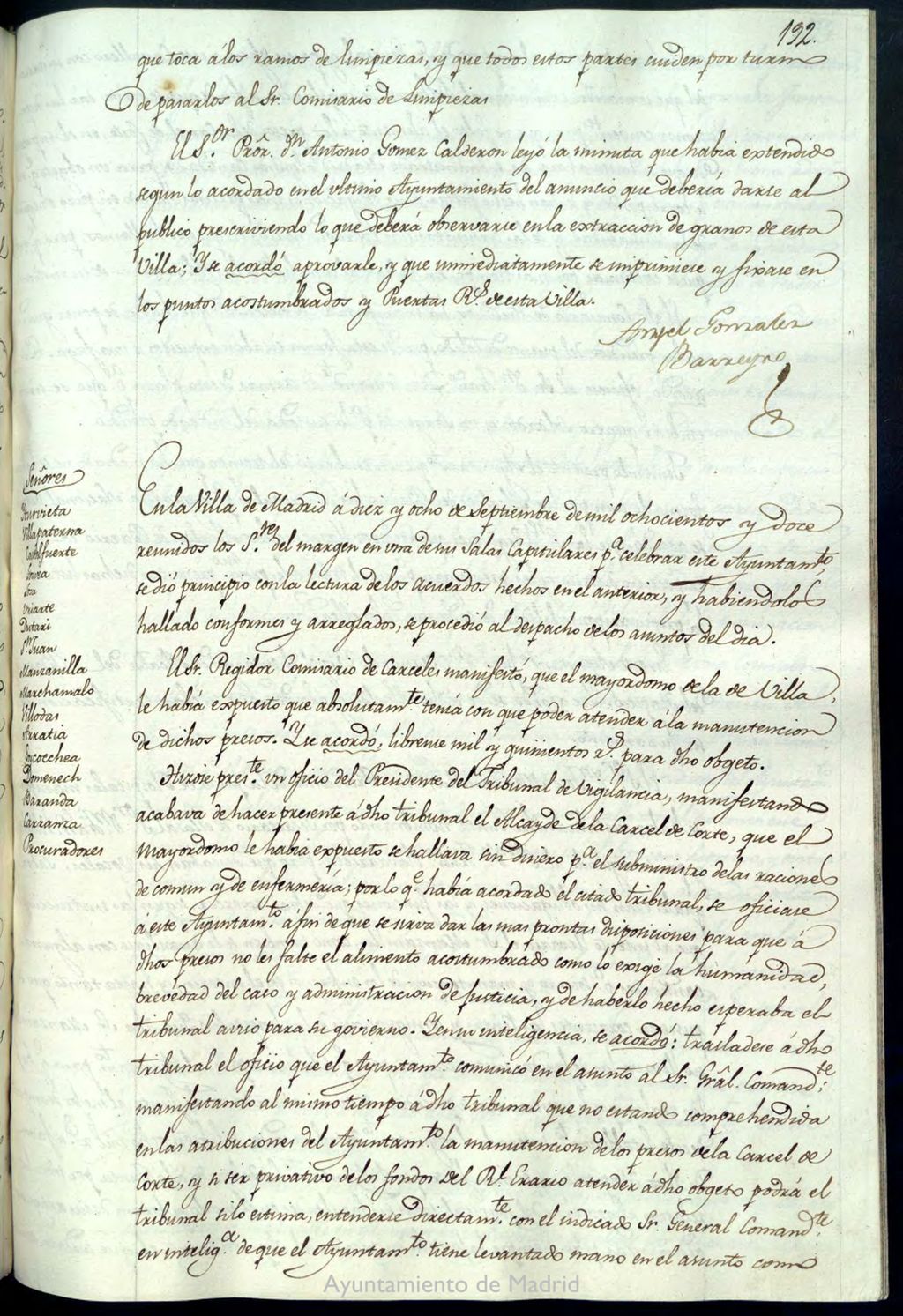 Miniatura de Libro de Acuerdos del Ayuntamiento de Madrid del 18 de septiembre 1812