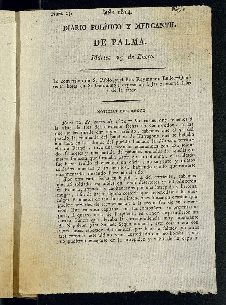 Miniatura de Diario Político y Mercantil de Palma del 25 de enero de 1814, nº 25