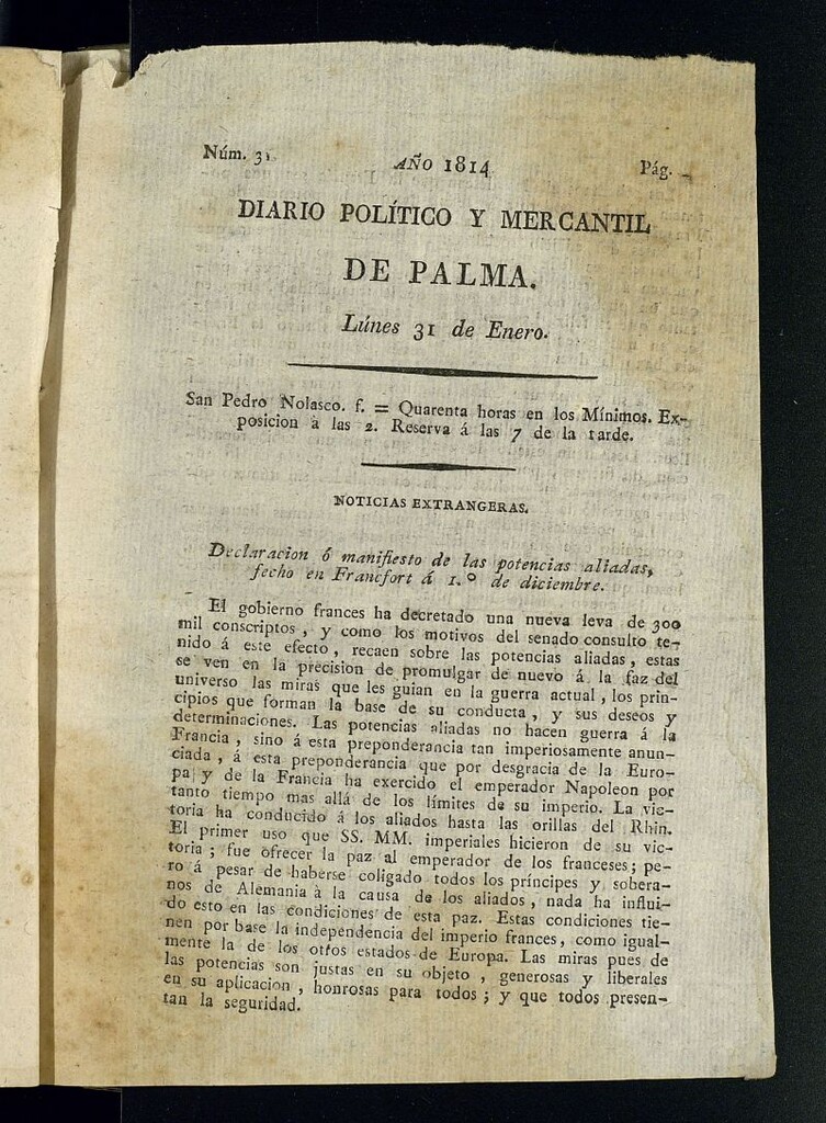 Miniatura de Diario Político y Mercantil de Palma del 31 de enero de 1814, nº 31