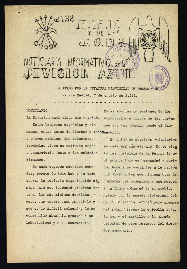 Miniatura de Boletin Informativo de la Division Azul del 7 de agosto de 1941, nº 7