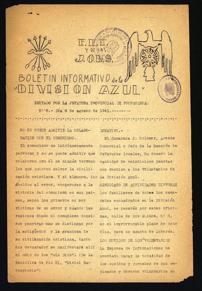 Miniatura de Boletin Informativo de la Division Azul del 8 de agosto de 1941, nº 8