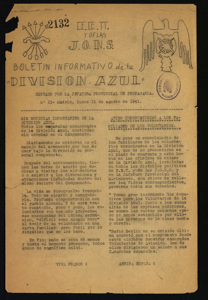 Miniatura de Boletin Informativo de la Division Azul del 11 de agosto de 1941, nº11