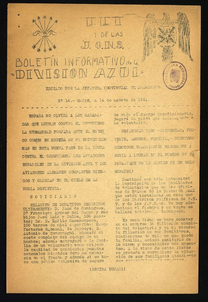 Miniatura de Boletin Informativo de la Division Azul del 14 de agosto de 1941, nº 14