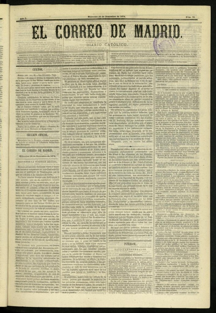 Miniatura de El Correo de Madrid : diario católico del 30 de diciembre de 1874, nº 78