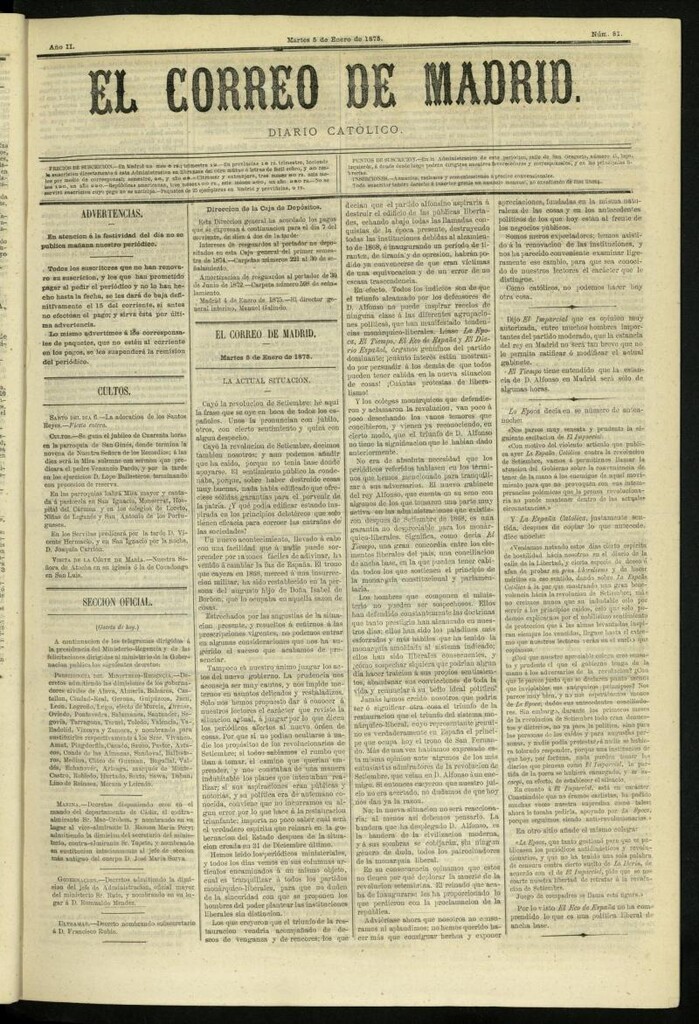 Miniatura de El Correo de Madrid : diario católico del 5 de enero de 1875, nº 81