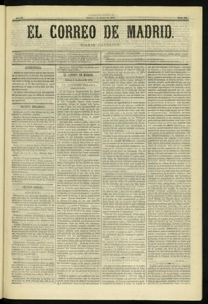 Miniatura de El Correo de Madrid : diario católico del 9 de enero de 1875, nº 84