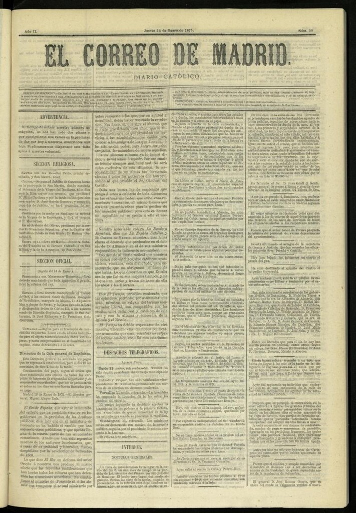 Miniatura de El Correo de Madrid : diario católico del 14 de enero de 1875, nº 88