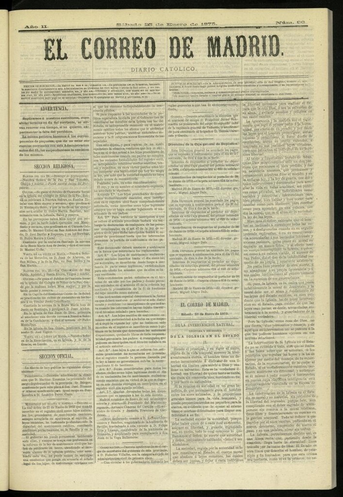 Miniatura de El Correo de Madrid : diario católico del 23 de enero de 1875, nº 96