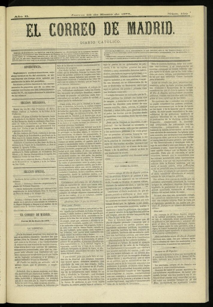 Miniatura de El Correo de Madrid : diario católico del 28 de enero de 1875, nº 100