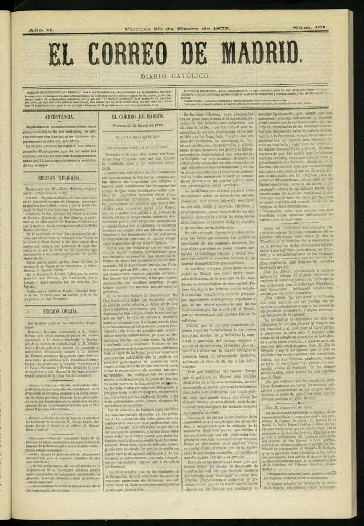 Miniatura de El Correo de Madrid : diario católico del 29 de enero de 1875, nº 101