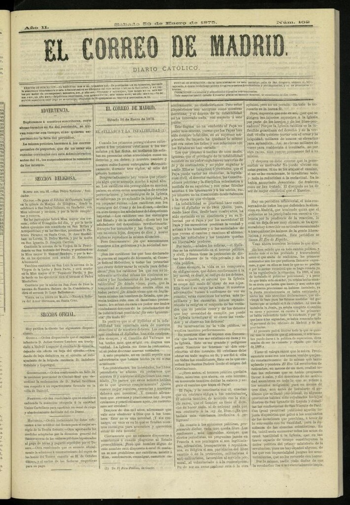Miniatura de El Correo de Madrid : diario católico del 30 de enero de 1875, nº 102