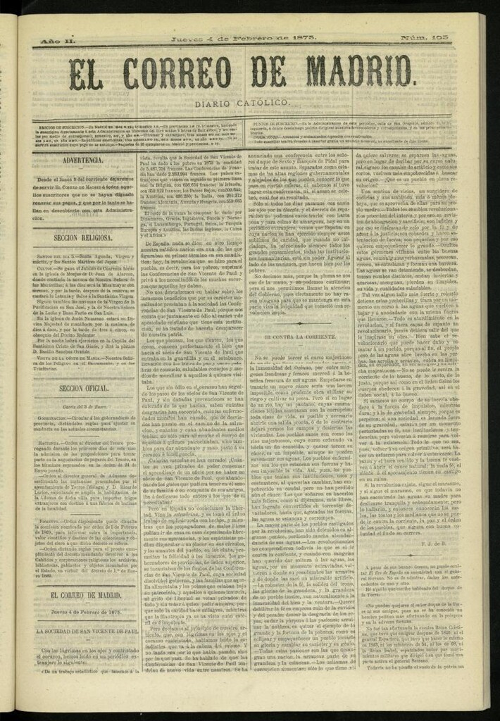 Miniatura de El Correo de Madrid : diario católico del 4 de febrero de 1875, nº 105