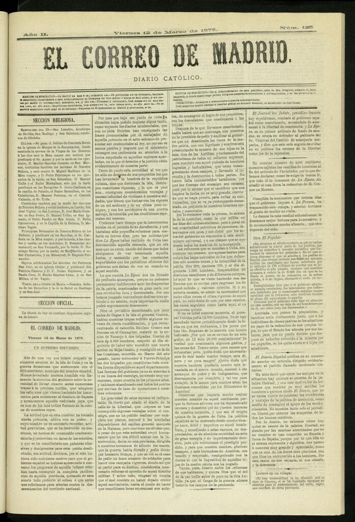 Miniatura de El Correo de Madrid : diario católico del 12 de marzo de 1875, nº 123