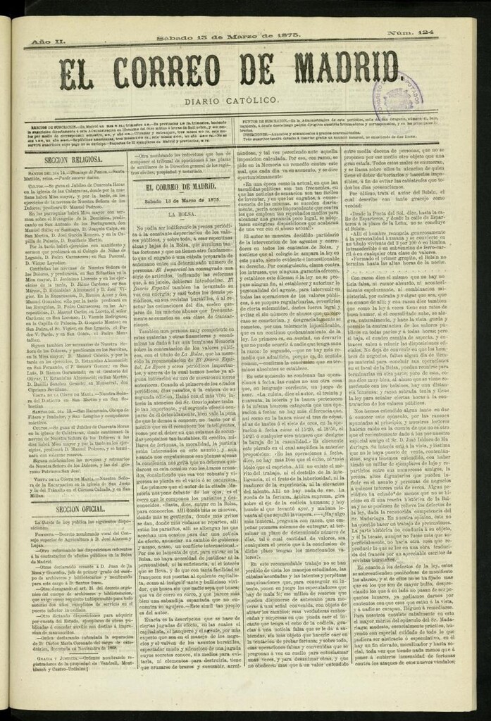 Miniatura de El Correo de Madrid : diario católico del 13 de marzo de 1875, nº 124