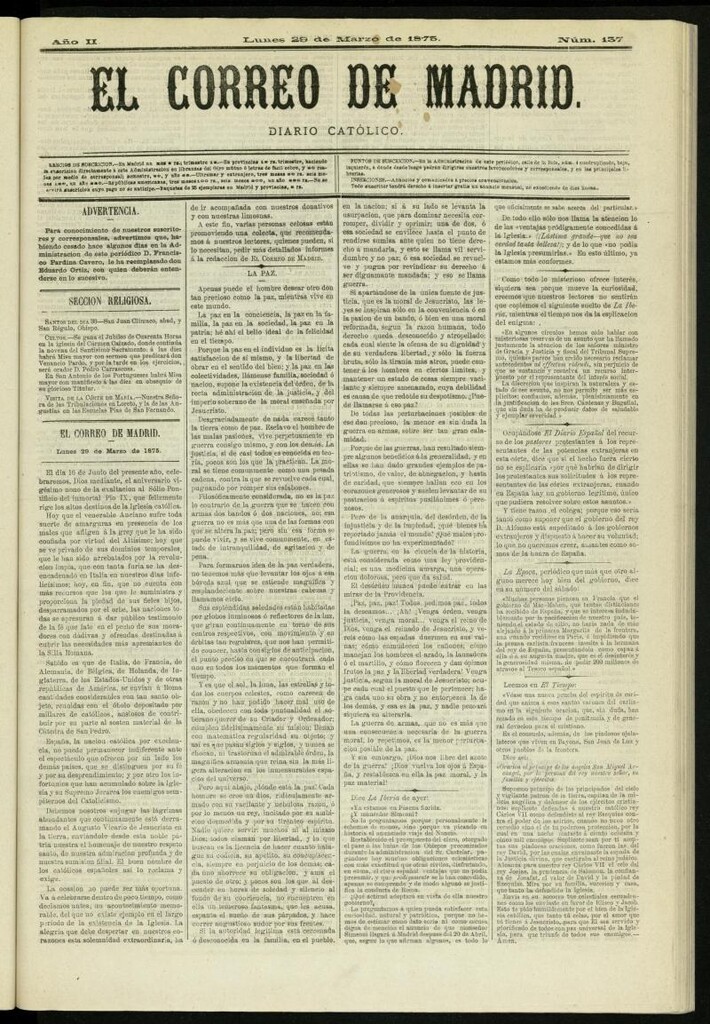 Miniatura de El Correo de Madrid : diario católico del 29 de marzo de 1875, nº 137