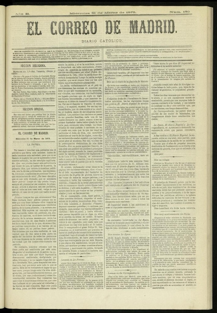Miniatura de El Correo de Madrid : diario católico del 31 de marzo de 1875, nº 139