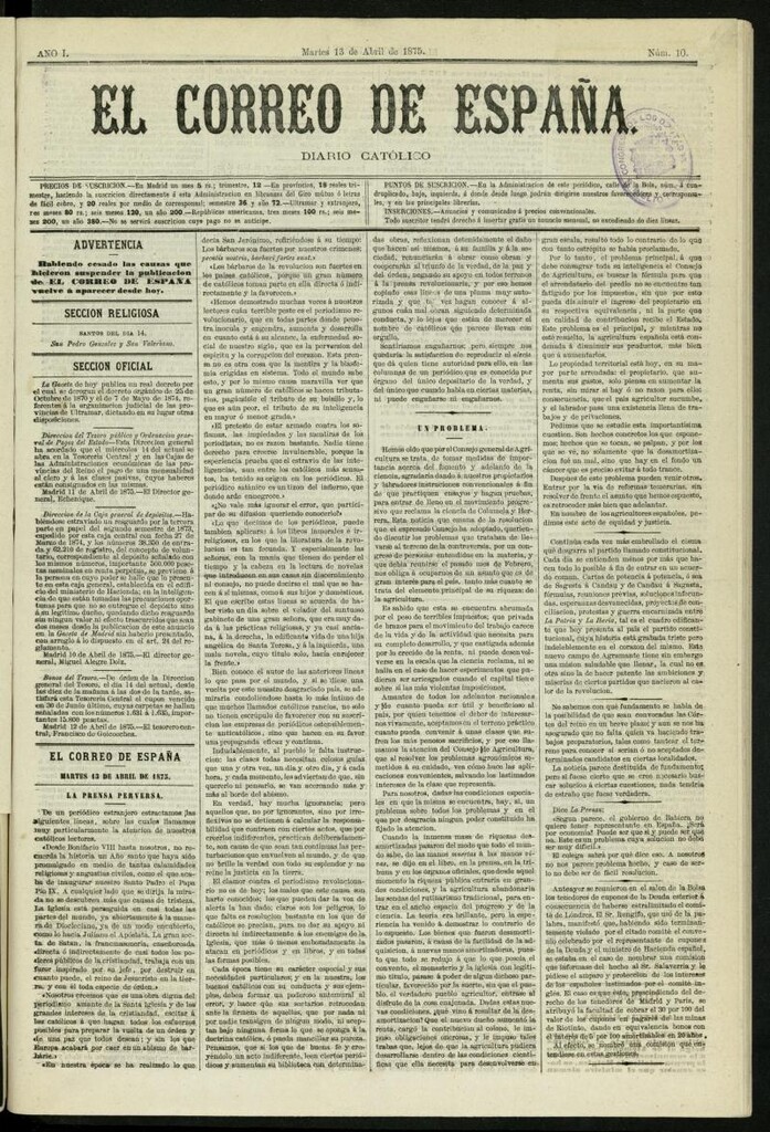 Miniatura de El Correo de España : diario católico del 13 de abril de 1875, nº 10