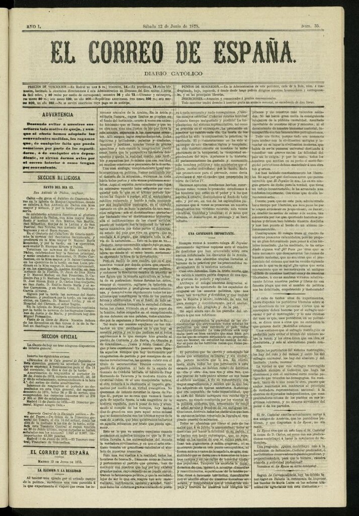 Miniatura de El Correo de España : diario católico del 12 de junio de 1875, nº 35