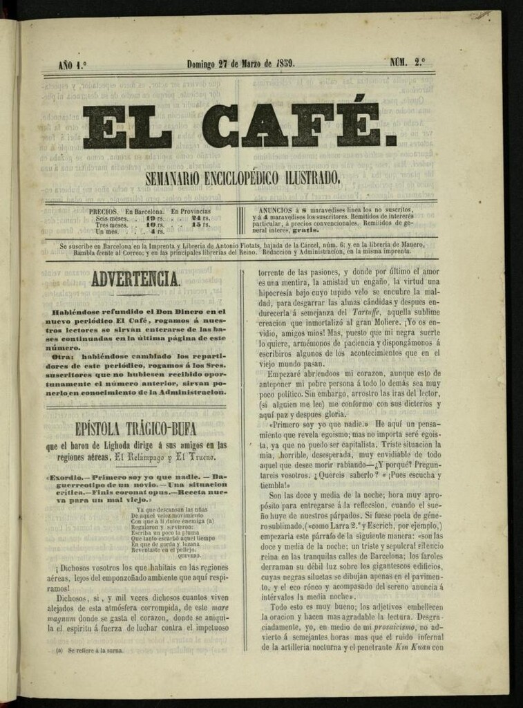 Miniatura de El Café : semanario enciclopédico ilustrado del 27 de marzo de 1859, nº 2