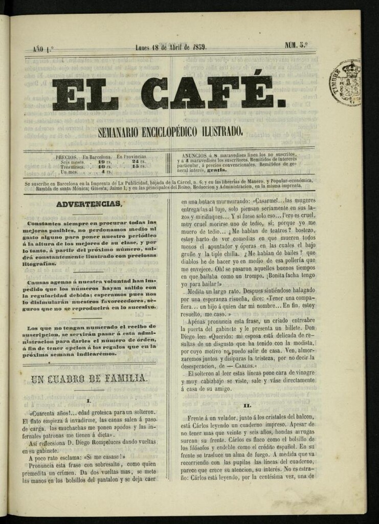 Miniatura de El Café : semanario enciclopédico ilustrado del 18 de abril de 1859, nº 5