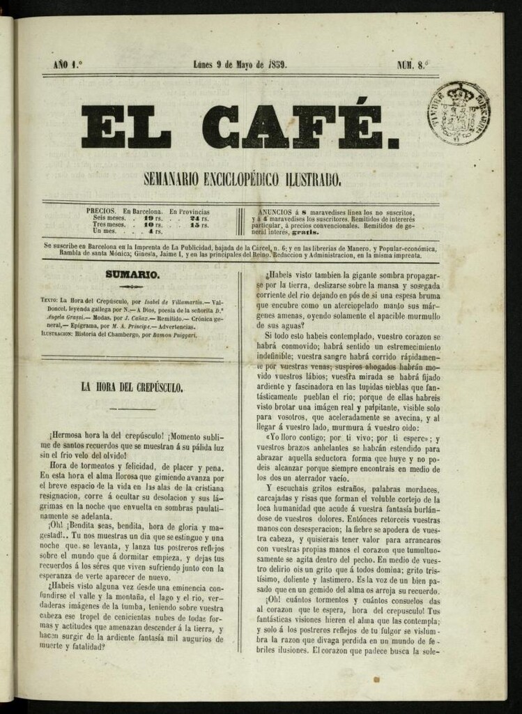 Miniatura de El Café : semanario enciclopédico ilustrado del 9 de mayo de 1859, nº 8