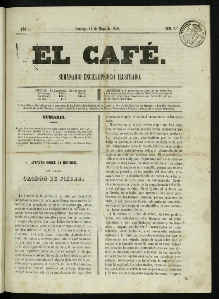 Miniatura de El Café : semanario enciclopédico ilustrado del 15 de mayo de 1859, nº 9