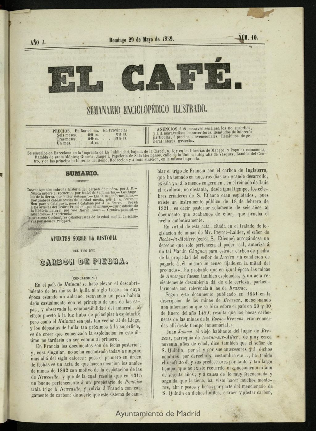 Miniatura de El Café : semanario enciclopédico ilustrado del 29 de mayo de 1859, nº 10