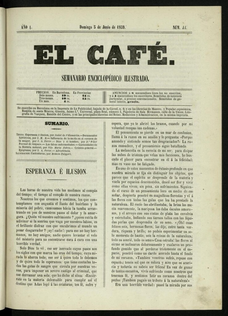 Miniatura de El Café : semanario enciclopédico ilustrado del 5 de junio de 1859, nº 11