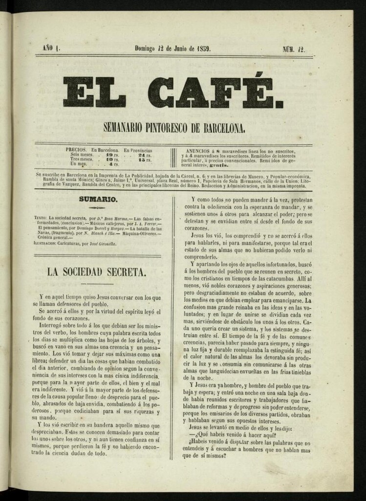Miniatura de El Café : semanario enciclopédico ilustrado del 12 de junio de 1859, nº 12