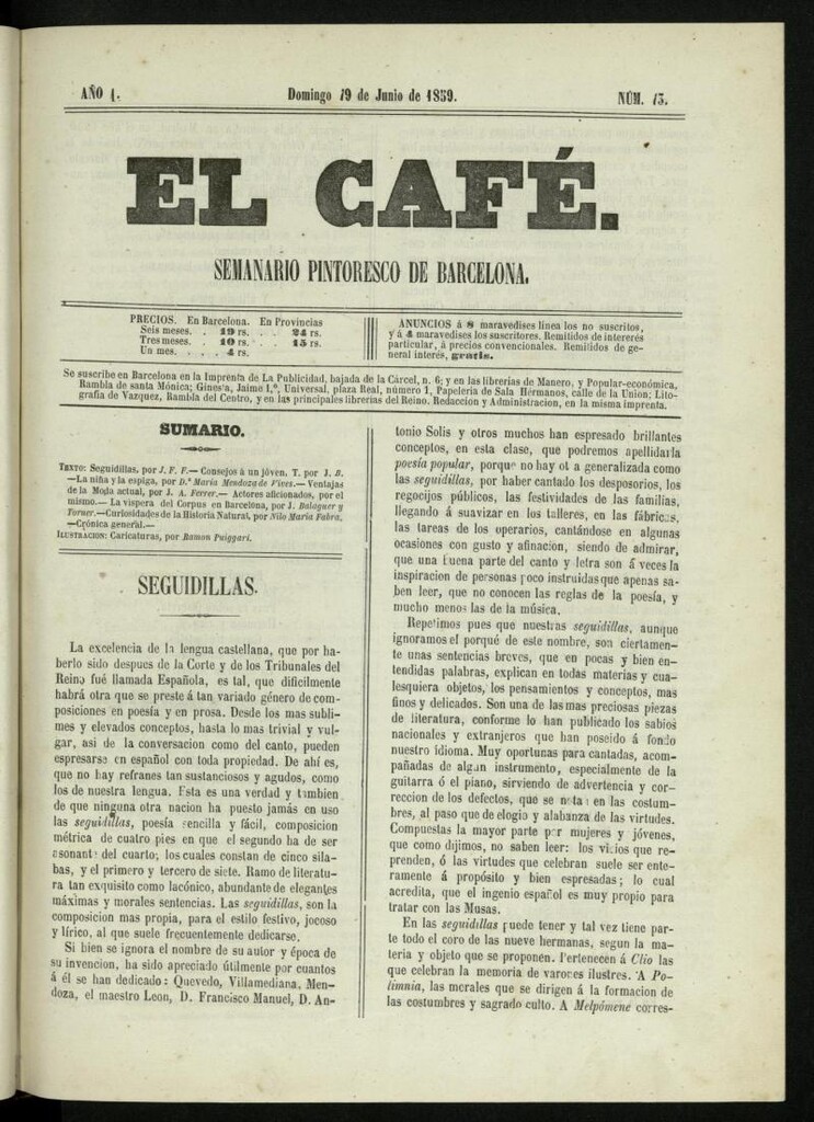 Miniatura de El Café : semanario enciclopédico ilustrado del 19 de junio de 1859, nº 13