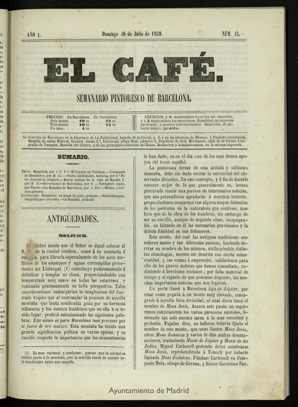 Miniatura de El Café : semanario enciclopédico ilustrado del 10 de julio de 1859, nº 15