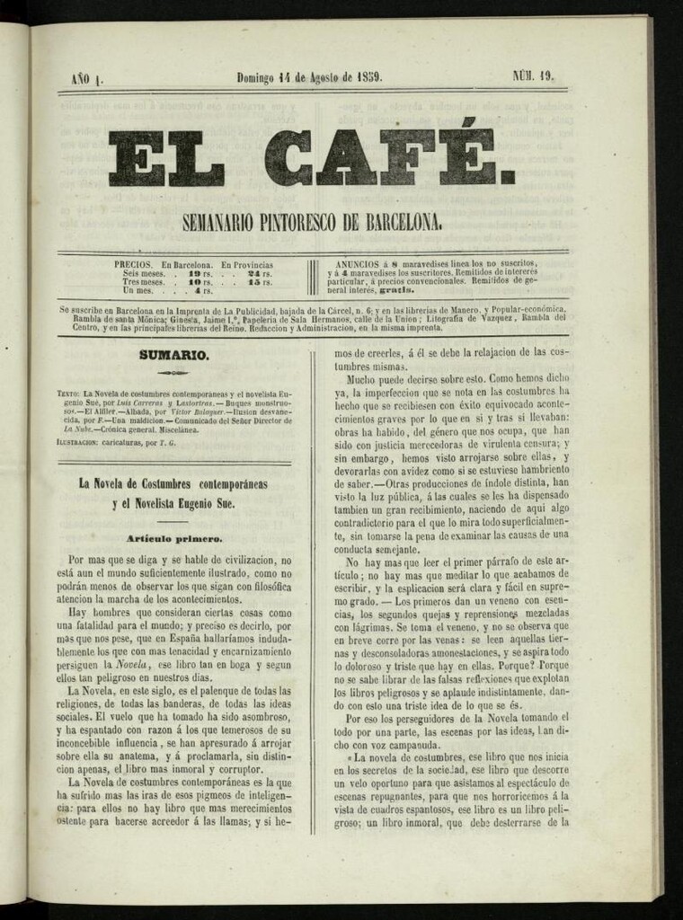 Miniatura de El Café : semanario enciclopédico ilustrado del 14 de agosto de 1859, nº 19
