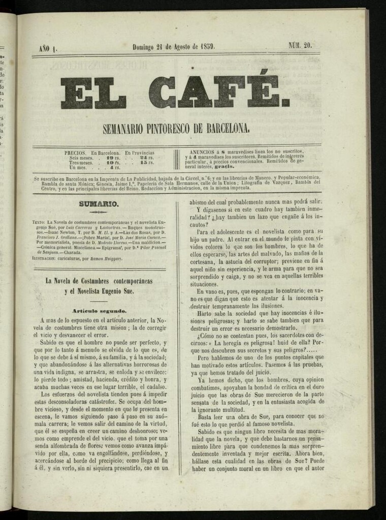 Miniatura de El Café : semanario enciclopédico ilustrado del 21 de agosto de 1859, nº 20