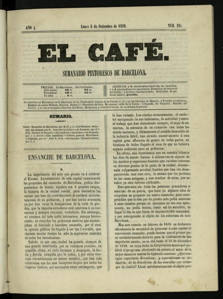 Miniatura de El Café : semanario enciclopédico ilustrado del 5 de septiembre de 1859, nº 22
