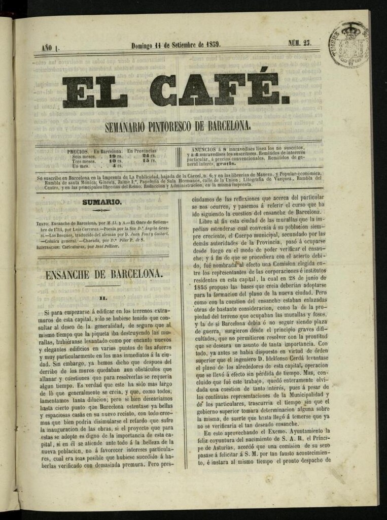 Miniatura de El Café : semanario enciclopédico ilustrado del 11 de septiembre de 1859, nº 23