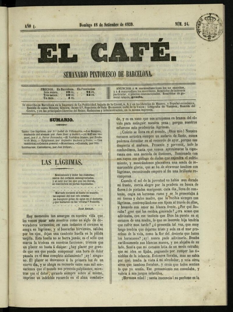 Miniatura de El Café : semanario enciclopédico ilustrado del 18 de septiembre de 1859, nº 24