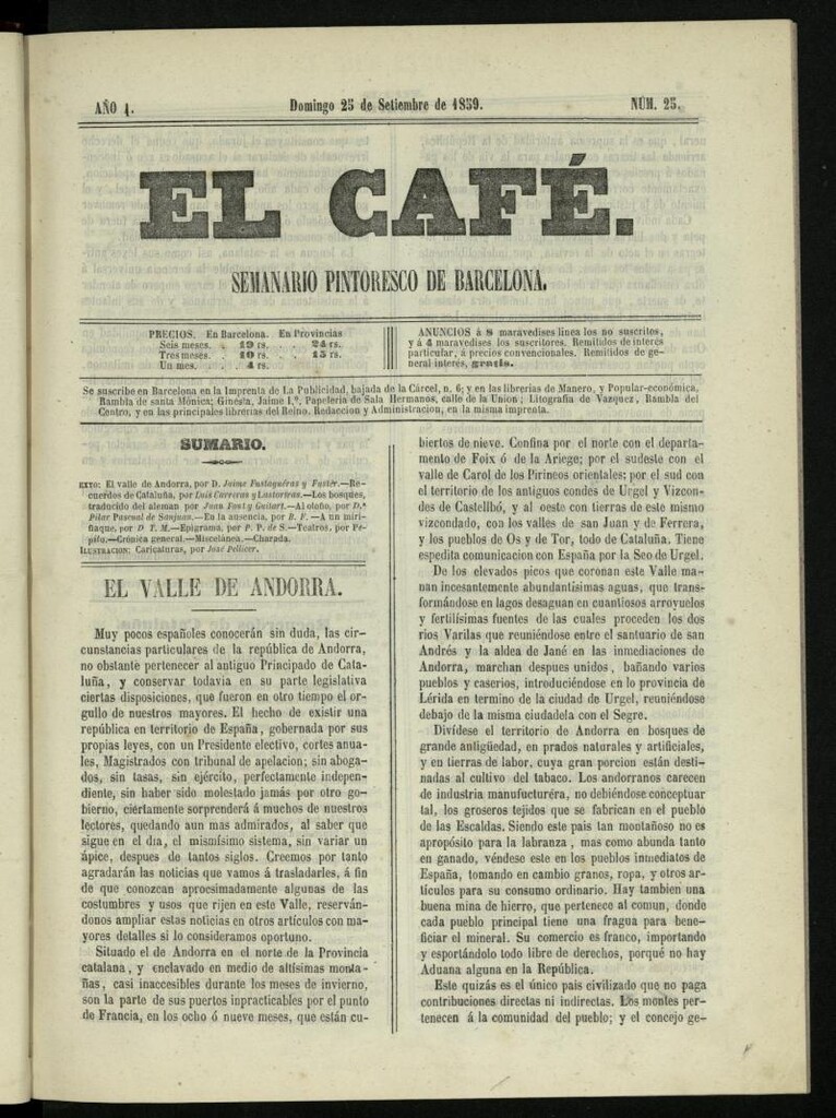 Miniatura de El Café : semanario enciclopédico ilustrado del 25 de septiembre de 1859, nº 25