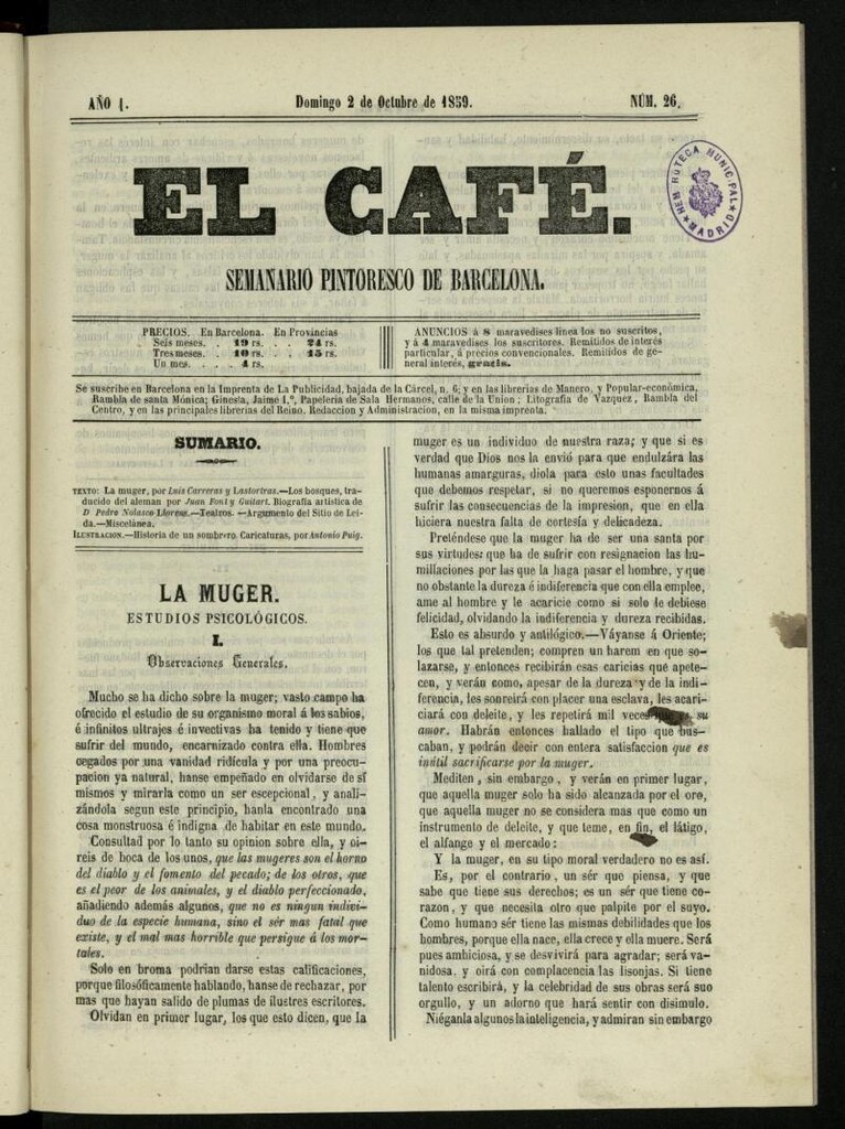 Miniatura de El Café : semanario enciclopédico ilustrado del 2 de octubre de 1859, nº 26