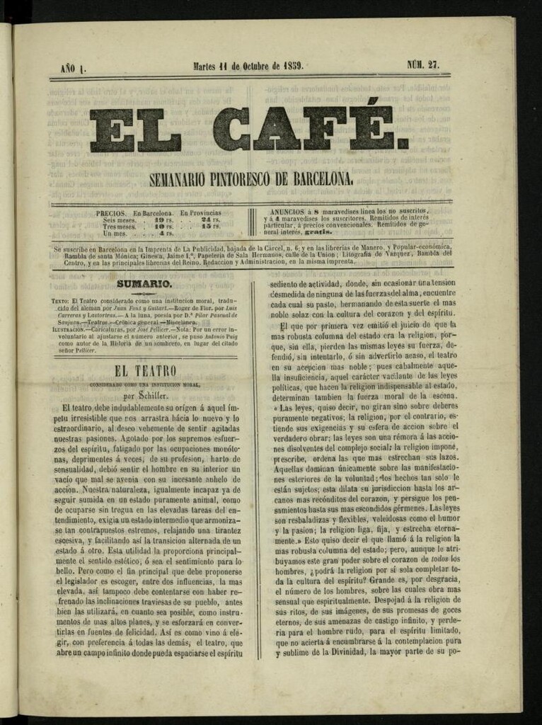 Miniatura de El Café : semanario enciclopédico ilustrado del 11 de octubre de 1859, nº 27