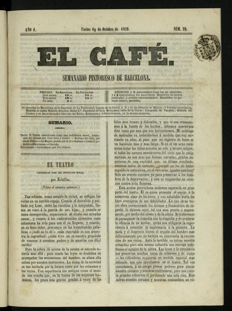 Miniatura de El Café : semanario enciclopédico ilustrado del 18 de octubre de 1859, nº 28
