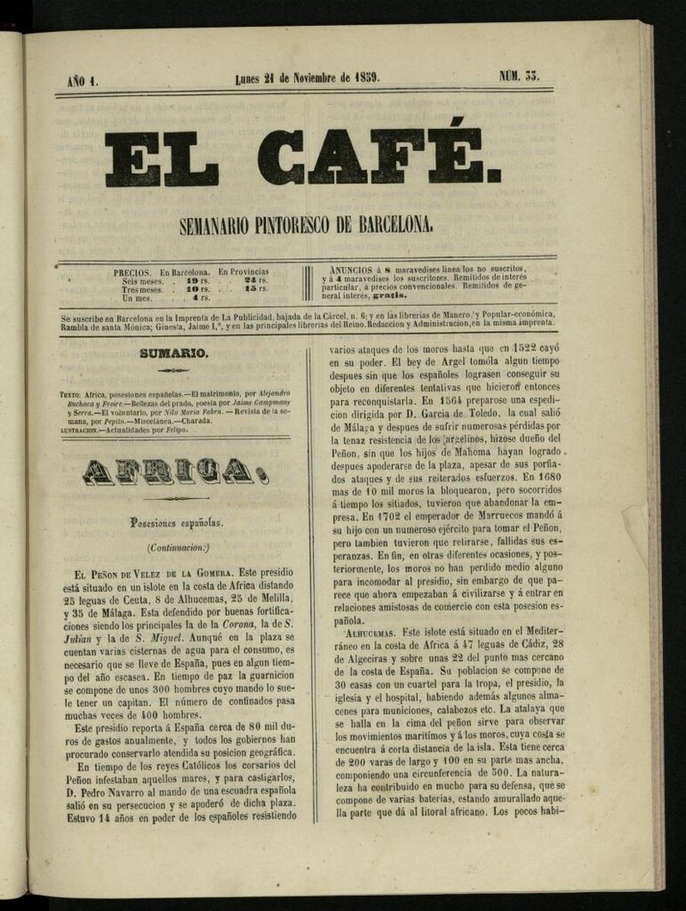 Miniatura de El Café : semanario enciclopédico ilustrado del 21 de noviembre de 1859, nº 33