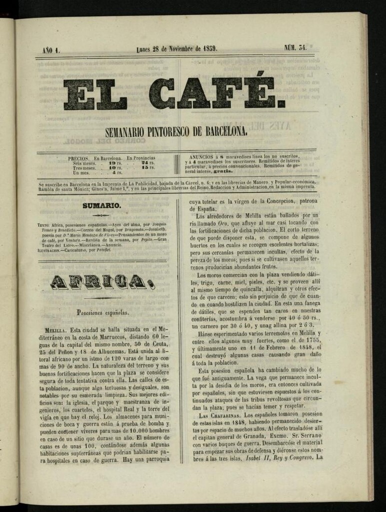 Miniatura de El Café : semanario enciclopédico ilustrado del 28 de noviembre de 1859, nº 34