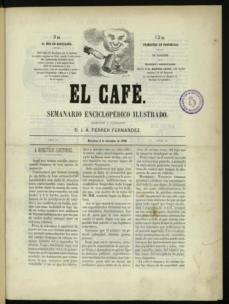 Miniatura de El Café : semanario enciclopédico ilustrado del 2 de septiembre de 1860, nº 21