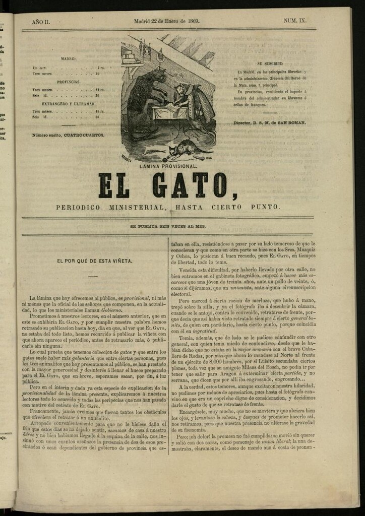 Miniatura de El Gato: periódico ministerial, hasta cierto punto del 22 de enero de 1869, nº 9