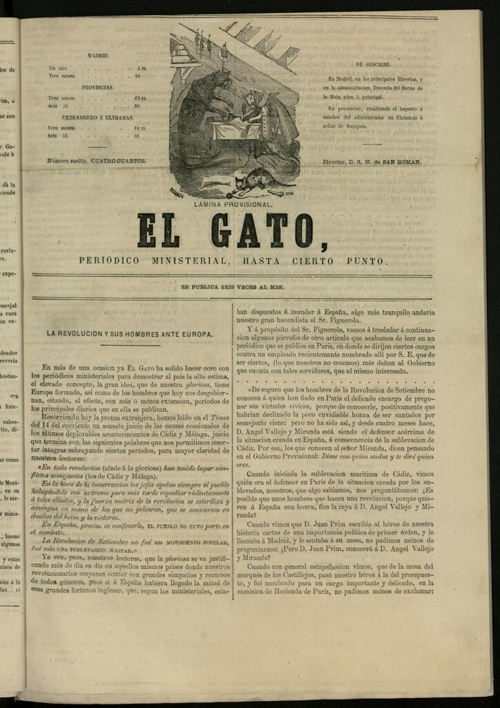 Miniatura de El Gato: periódico ministerial, hasta cierto punto, lámina provisional de enero de 1869,