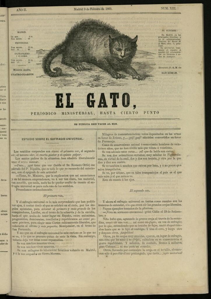 Miniatura de El Gato: periódico ministerial, hasta cierto punto del 9 de febrero de 1869, nº 13