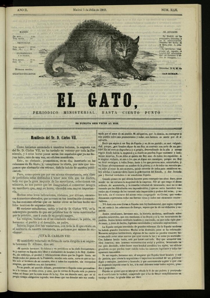 Miniatura de El Gato: periódico ministerial, hasta cierto punto, del 5 de julio de 1869, nº 42