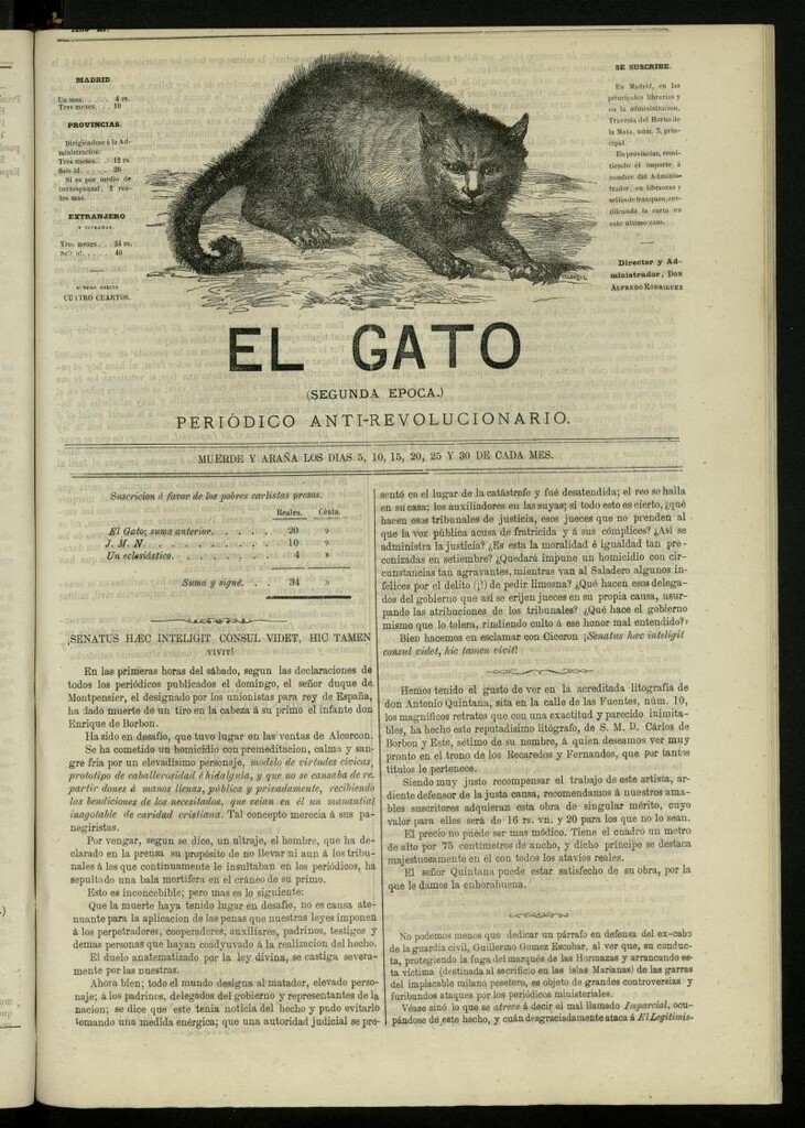 Miniatura de El Gato: periódico ministerial, hasta cierto punto, del 15 de marzo de 1870, nº 66