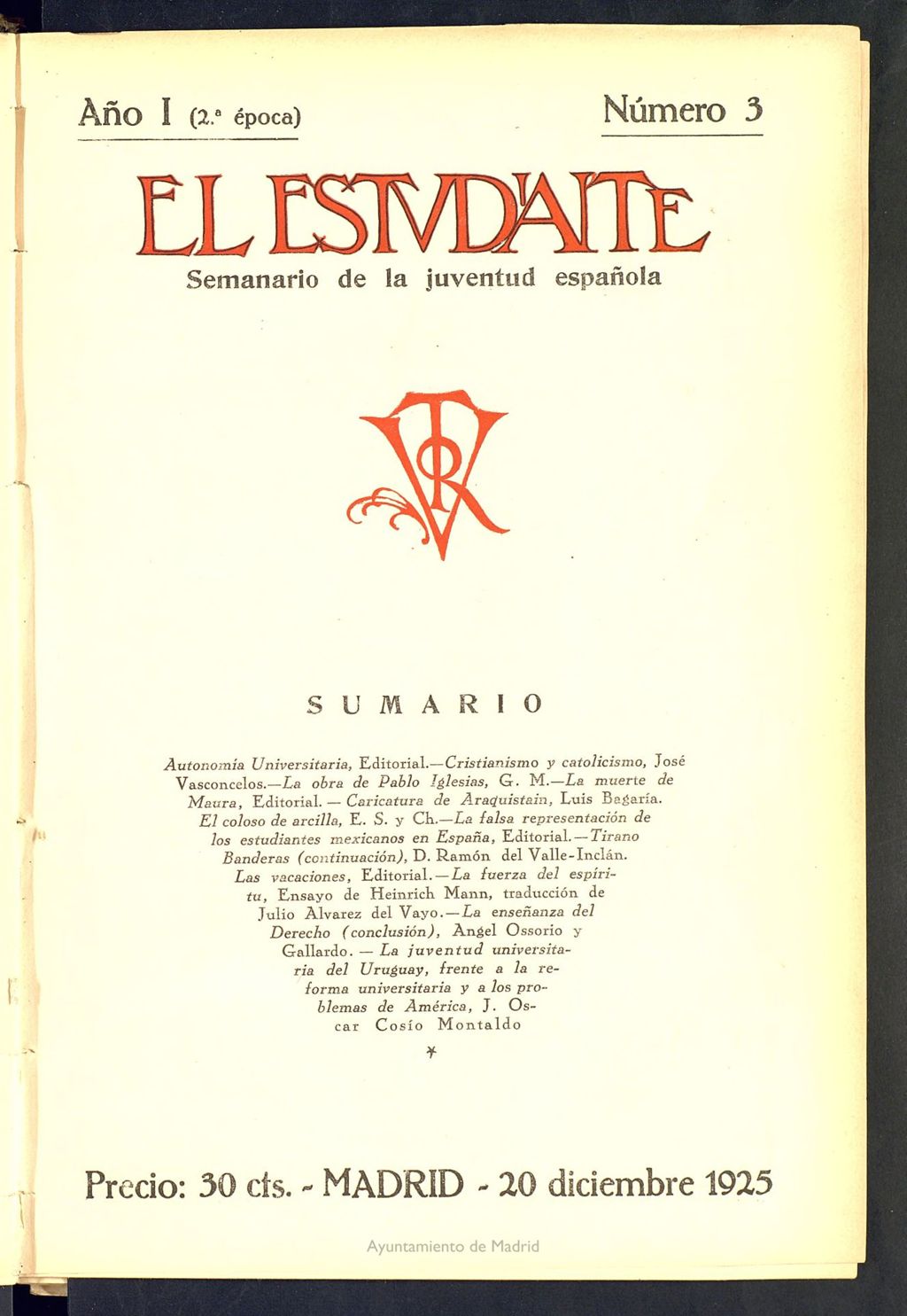 Miniatura de El Estudiante: revista de la juventud escolar española del 20 de diciembre de 1925, nº 3