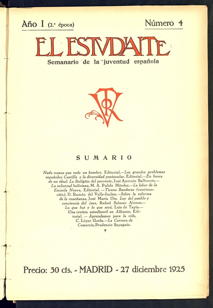 Miniatura de El Estudiante: revista de la juventud escolar española del 27 de diciembre de 1925, nº 4